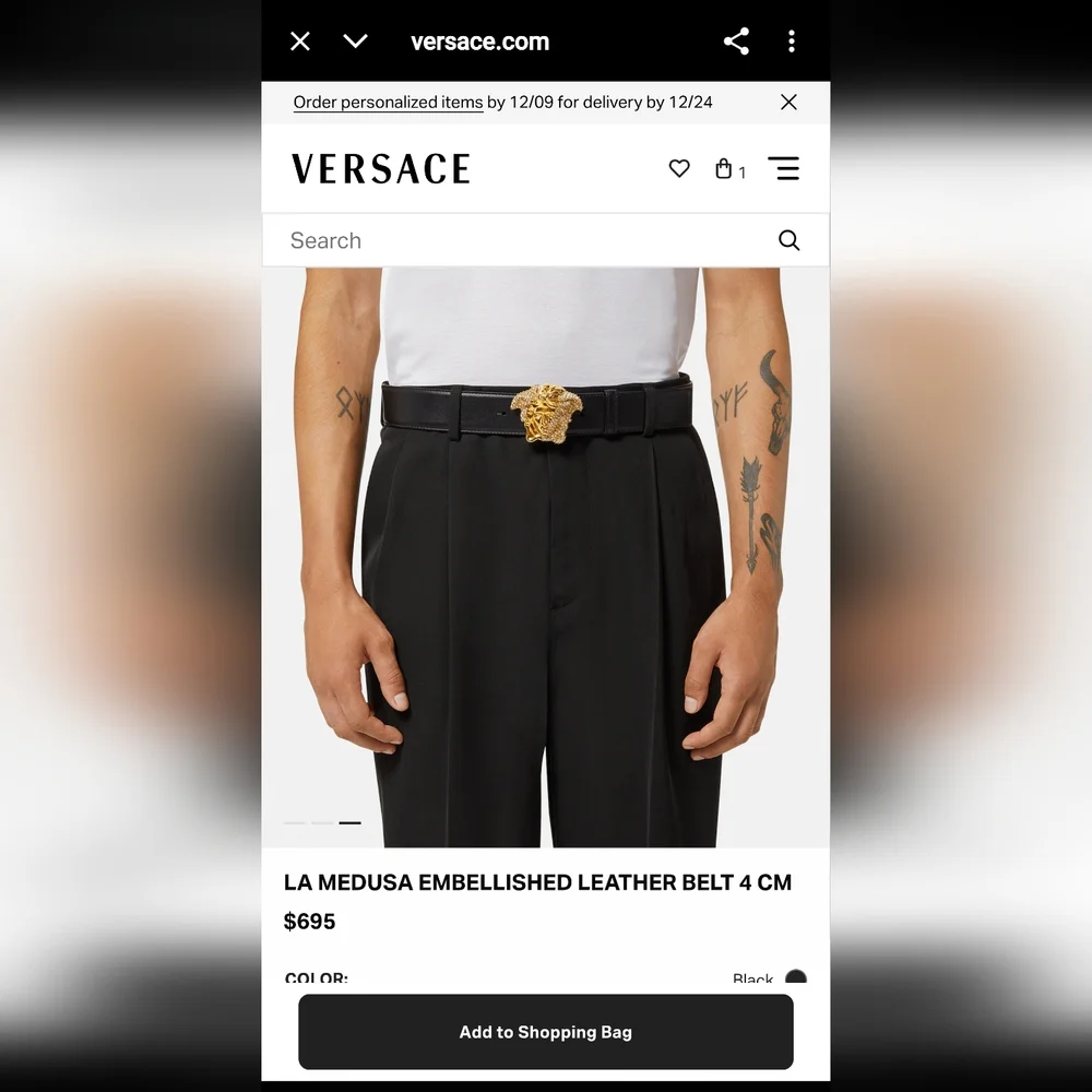 Versace Black Belt with Gold and Silver Medusa Design - Picture 4 of 8